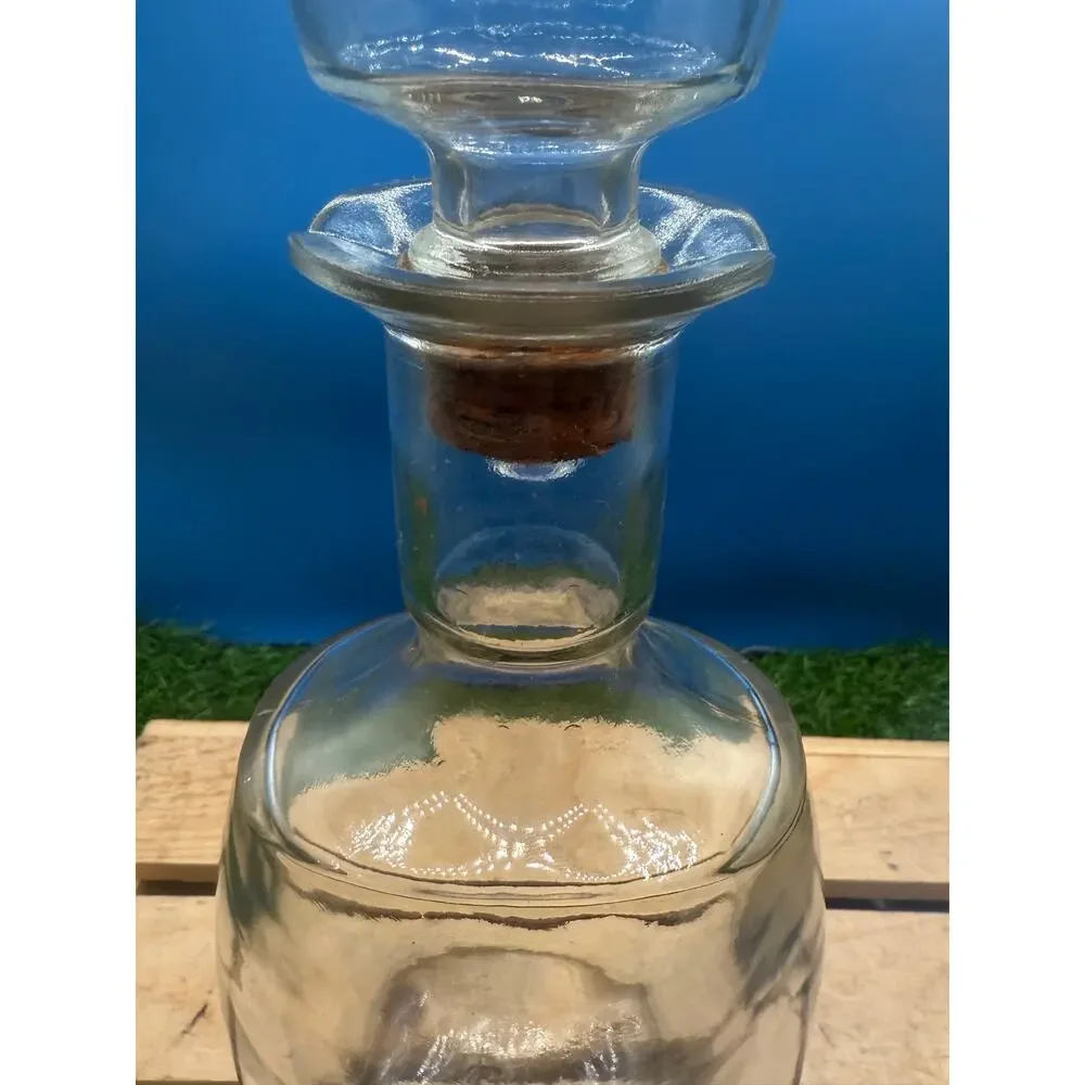 Vintage Clear Glass Whiskey Liquor Decanter with Original Cork Stopper-Mid-Cent